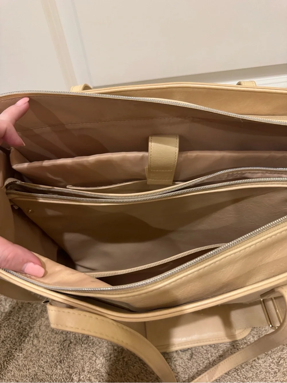 BEIS Beige The Large Work Tote with Top Handles & Long shoulder/crossbody strap